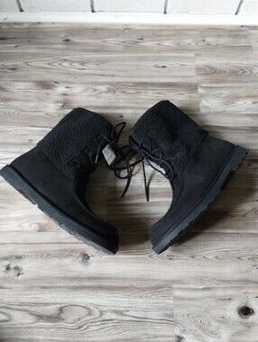 BC Born in California Black Shearling Lace Up Boots Women's Size 10